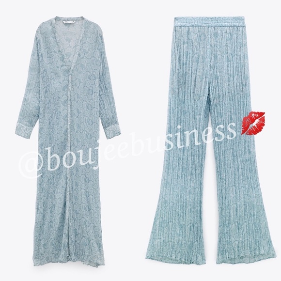 ZARA BNWT Wrinkled Effect Printed Dress + Pants 2pc Coord Set - Picture 9 of 10